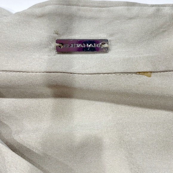 Elie Tahari Women Silk Blouse S Ivory Abstract Print Fringe High-Low Quiet Luxur - Picture 7 of 11